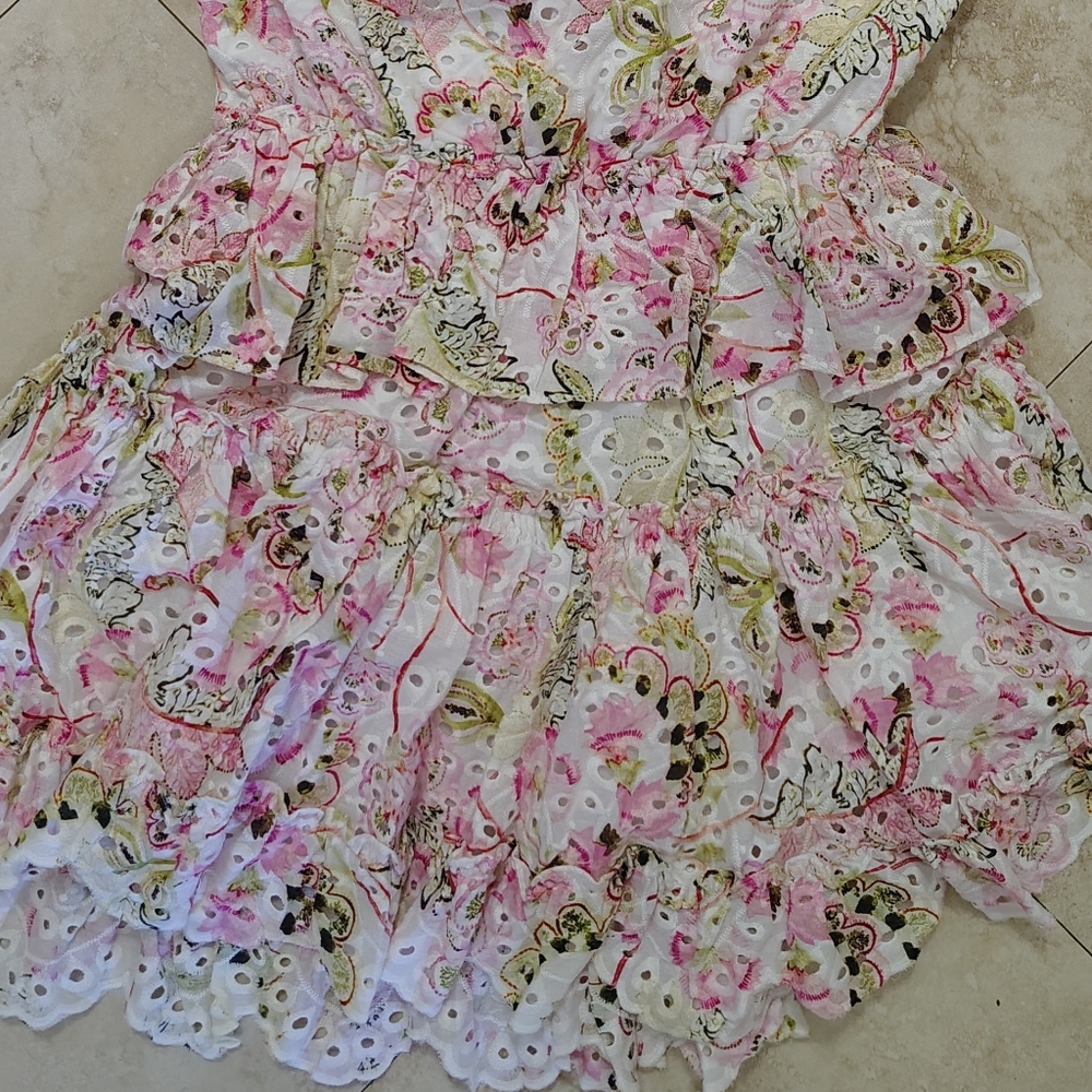 *NEW* MISA L.A. ILIANA ROMANTIC RUFFLE TIERED FLORAL COTTAGECORE MINI DRESS SZ S - Picture 5 of 8